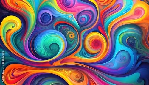 Dynamic Abstract Composition of Colorful Swirls and Organic Forms Celebrating Energy and Creativity