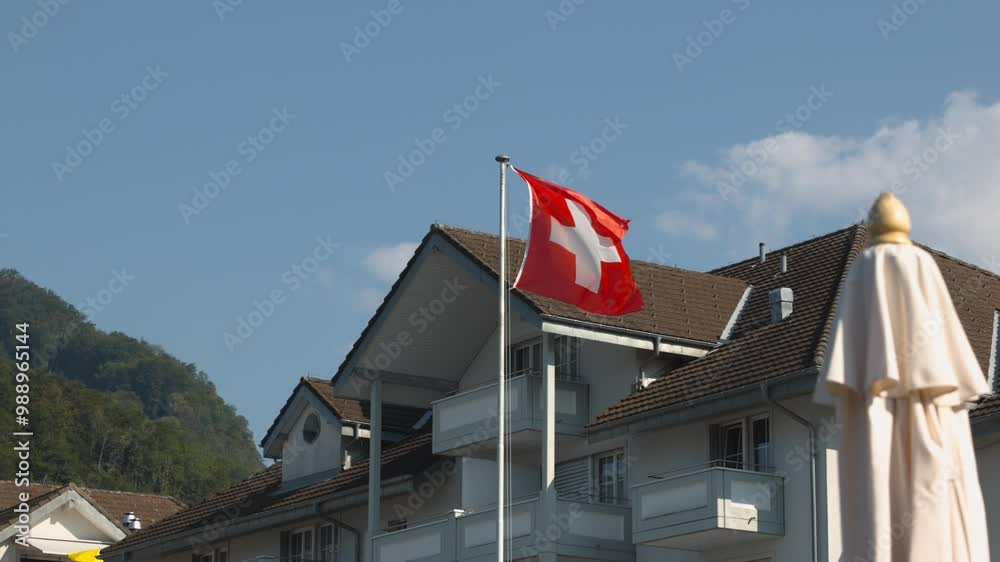 switzerland flags on the roof 