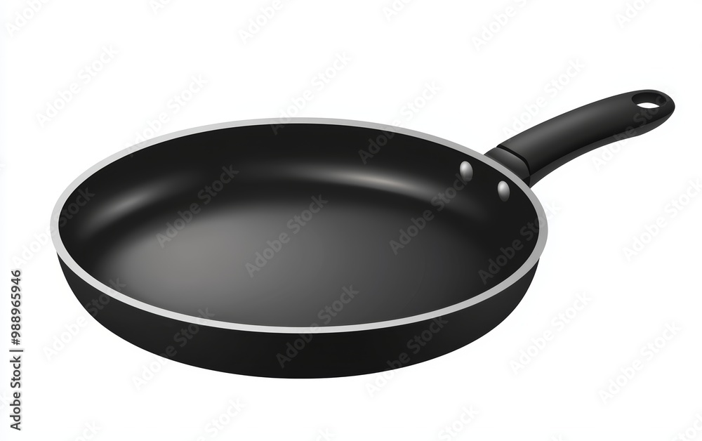 A non-stick frying pan with a black grip A non-stick frying pan with a black grip