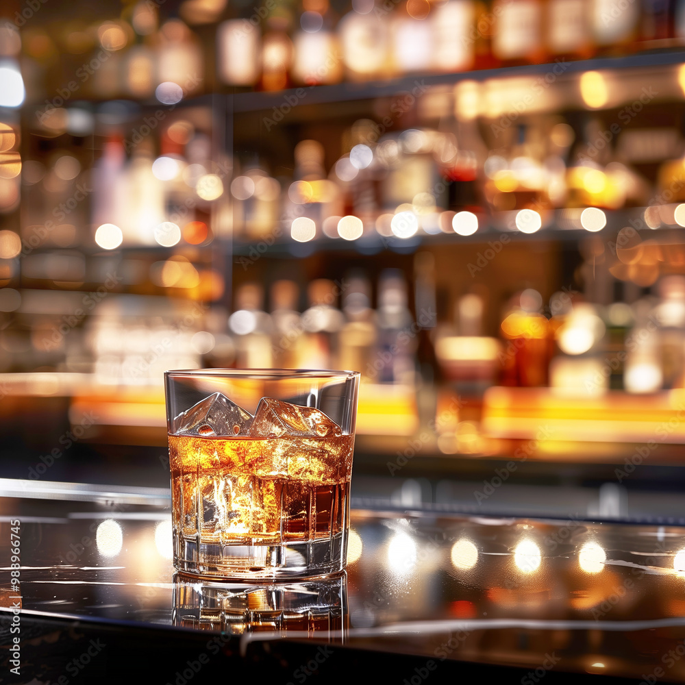Glass of Whiskey on the Bar Counter Glass of Whiskey on the Bar Counter