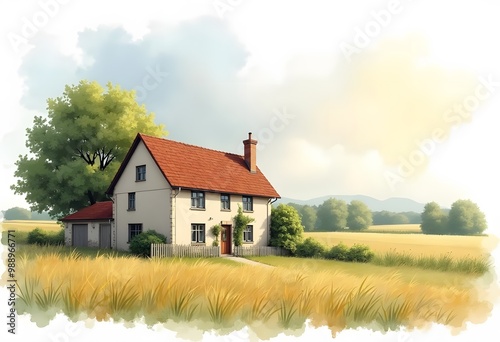 Wallpaper Mural Oil paintings landscape, red poppies and white house
 Torontodigital.ca