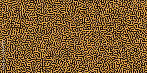 Abstract Reaction-diffusion or Turing pattern natural texture in coral yellow black color scheme. Linear design with biological shapes. Organic lines in memphis. abstract turing organic wallpaper.	