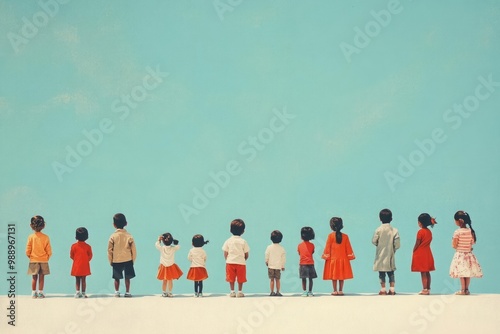 Minimalist illustrations, diverse children, artistic styles, rich, elegant collage