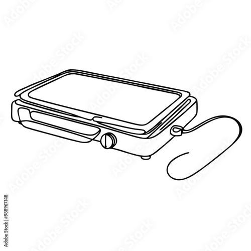 Electric griddle. Icon. Vector drawing. One line art. A simple drawing of a continuous line of a kitchen electric appliance.