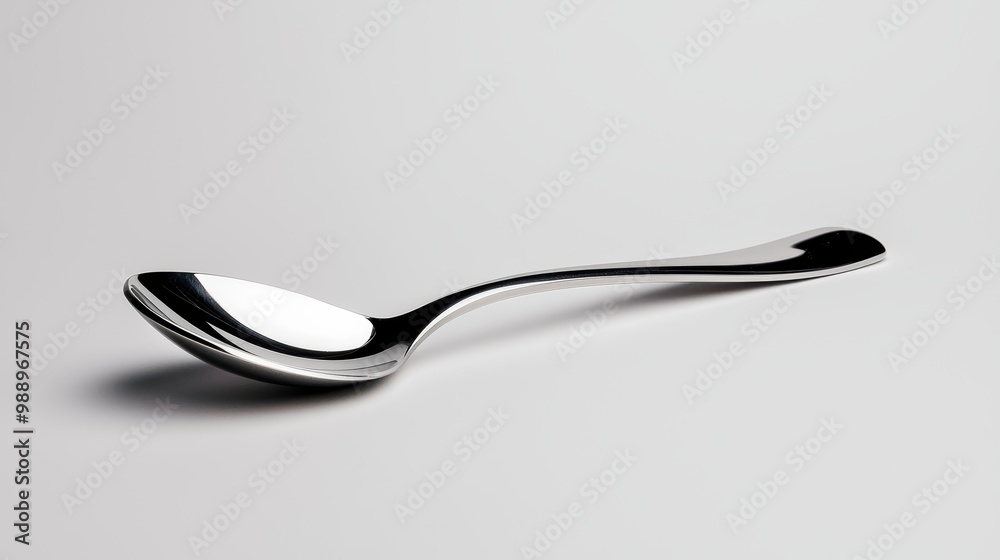 A sleek stainless steel spoon isolated on a white background A sleek stainless steel spoon isolated on a white background