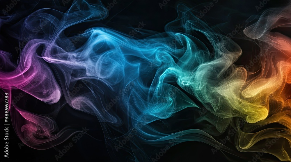 Fototapeta premium A dynamic blend of black smoke and rainbow-colored wisps flowing together, creating a vibrant and moody abstract background.