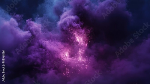 A haunting purple smoke and spark effect with magic fire particles, set against dark clouds and fog, creating an eerie and mystical Halloween night scene. -