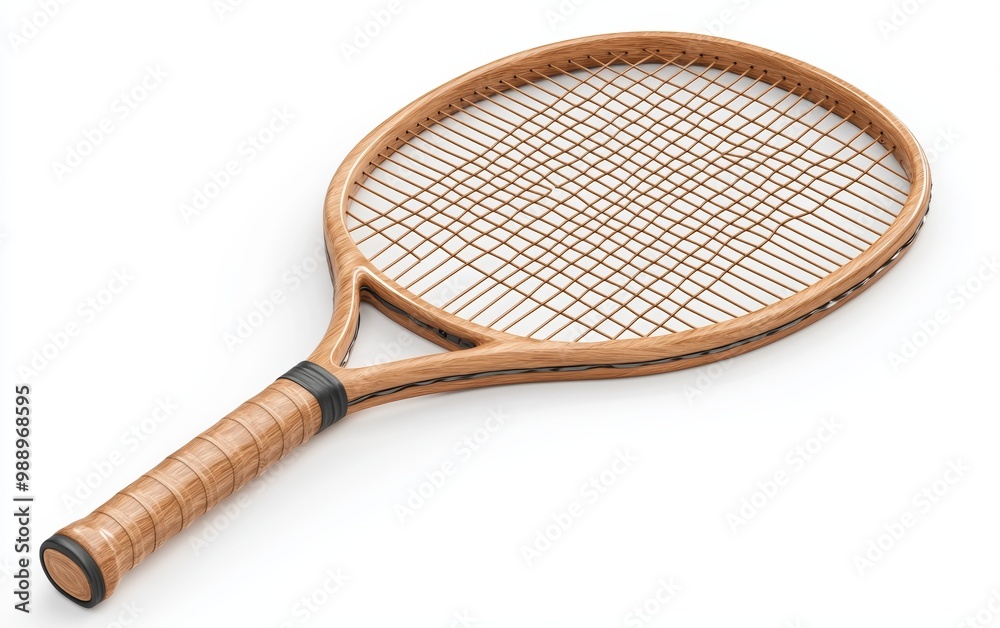 A tennis racket with tightly strung strings