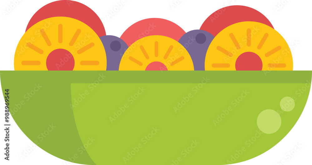 Fototapeta premium Green bowl is overflowing with sliced pineapple and grapes in this healthy snack or dessert icon