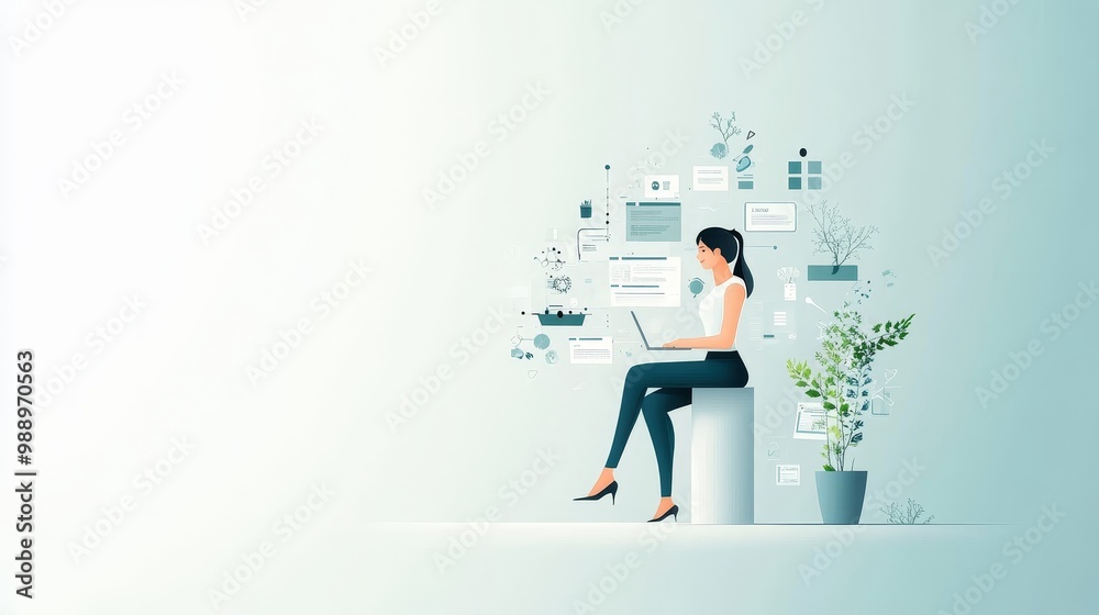 Obraz premium Female developer presenting a responsive website design on a large screen, website development, innovative tech presentation