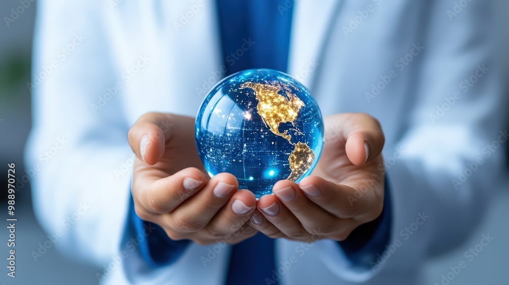 Person Holding a Globe of Ideas and Innovation Person Holding a Globe of Ideas and Innovation