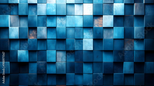 Abstract Blue Cube Pattern Background - 3D Wall Texture