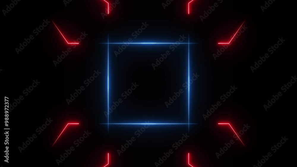 Glowing neon square frame animation and seamless loop background. Glowing neon square frame animation and seamless loop background.