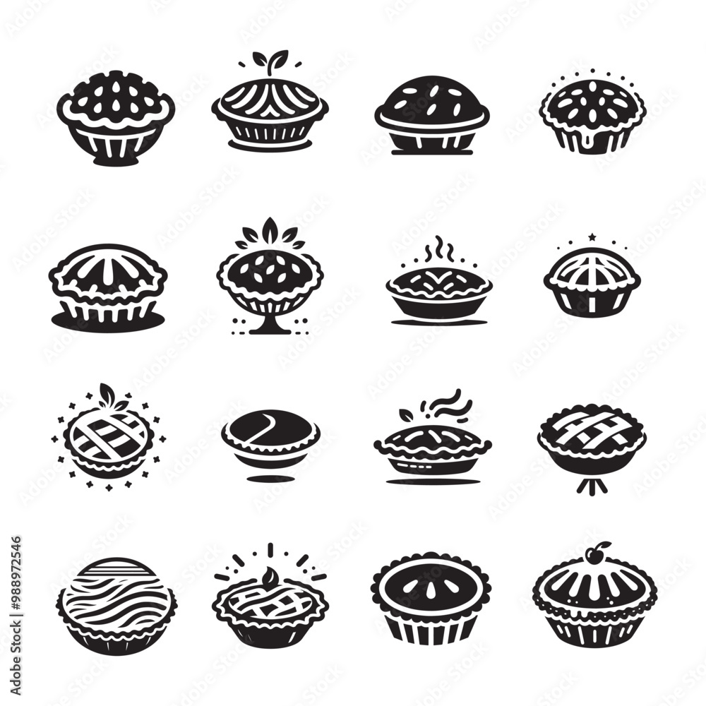 Pie & Cake Icons Set - Flat, Silhouette Collection of Dessert Illustrations
Pie & Cake Icons Set - Flat, Silhouette Collection of Dessert Illustrations