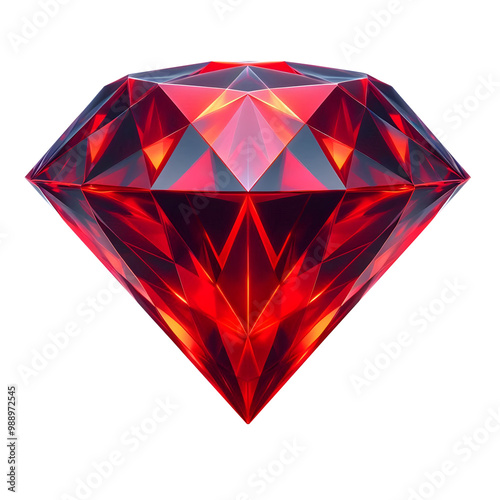 A red diamond isolated on transparent background, png image.