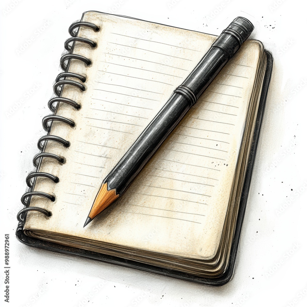 Notebook with blank pages and a black pen, white isolate background. Notebook with blank pages and a black pen, white isolate background.