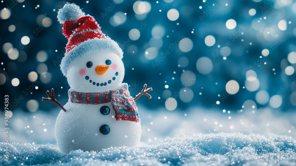 Fototapeta premium A happy snowman on a winter background