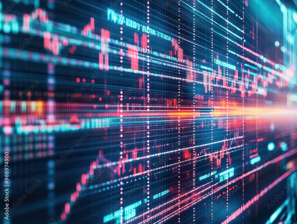 A futuristic scene where AI algorithms predict the stock market and entrepreneurs use the data to make realtime decisions A futuristic scene where AI algorithms predict the stock market and entrepreneurs use the data to make realtime decisions