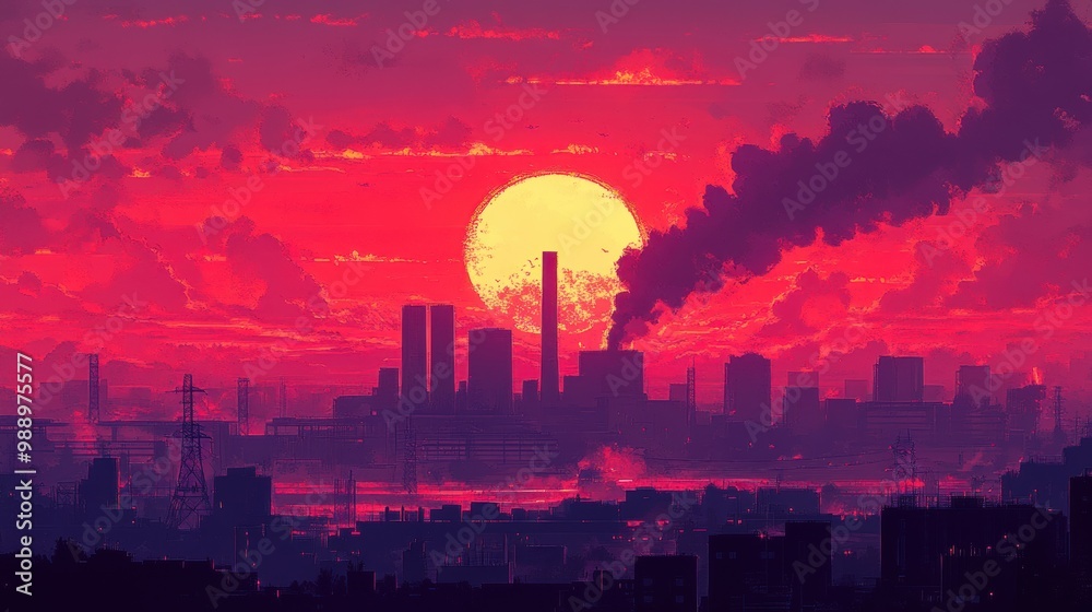 Fototapeta premium coal fired power station silhouette at sunset