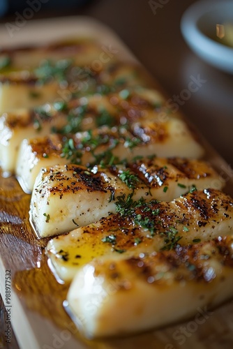 Savory Provoleta: Grilled Argentinian Provolone Cheese with Olive Oil and Oregano Delight photo