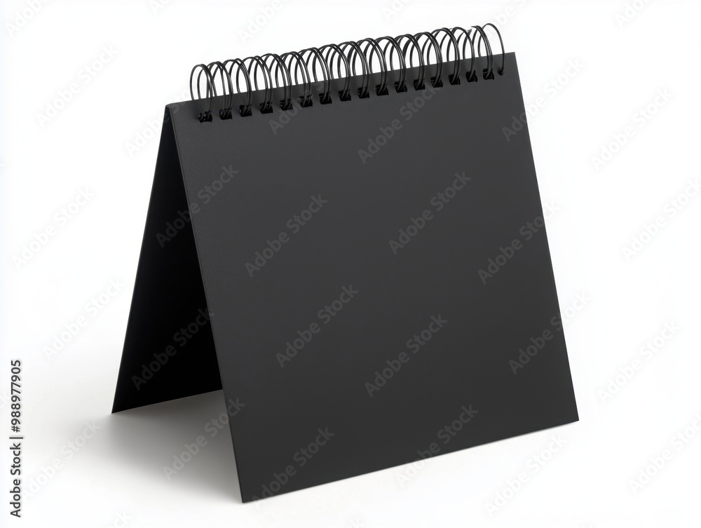 Black spiral-bound desk calendar on white background Black spiral-bound desk calendar on white background