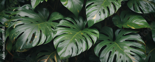 Wallpaper Mural Tropical Monstera Leaves Background for Summer Design and Wellness Branding Torontodigital.ca