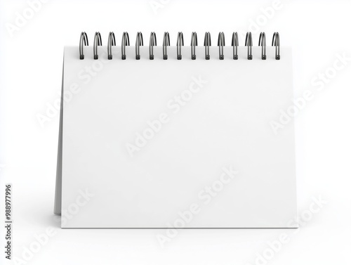 Blank standing notebook with spiral binding, white isolate background