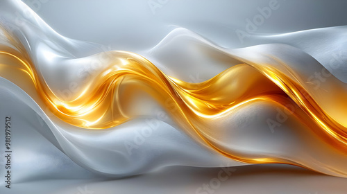 Abstract Gold and Silver Waves - A Digital Art Design