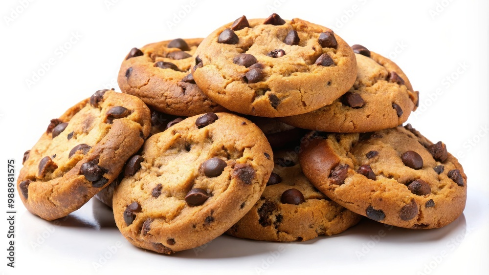 Chocolate chip cookies on white background isolated front view copy space Chocolate chip cookies on white background isolated front view copy space