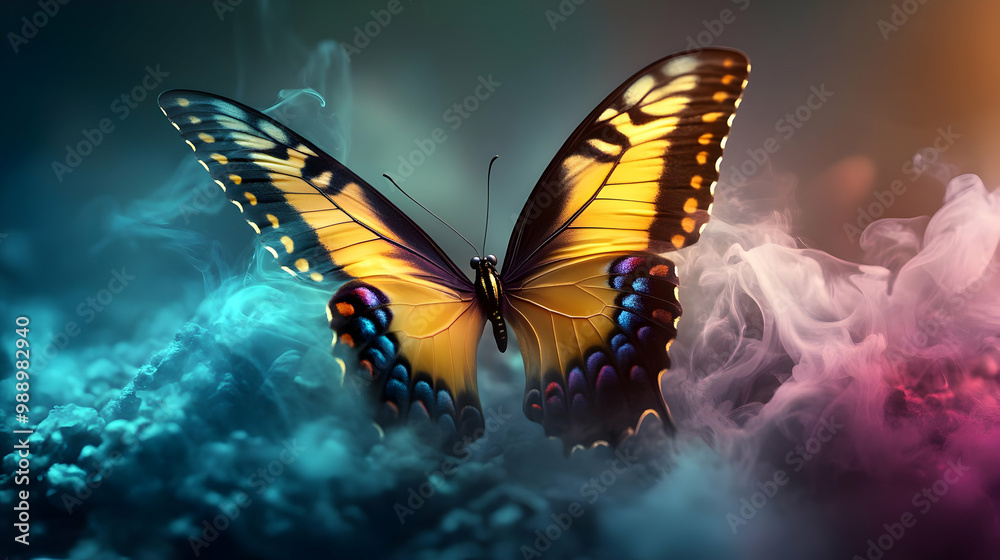 Butterfly Soaring Through Colorful Smoke Butterfly Soaring Through Colorful Smoke