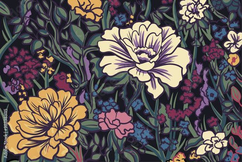 Floral vector background. Hand-drawn vector illustration. 