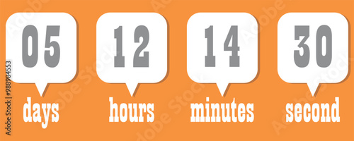 Countdown timer. Hour counter. Digital counter for app, website, wallpaper and interface. Vector illustration isolated on orange background.