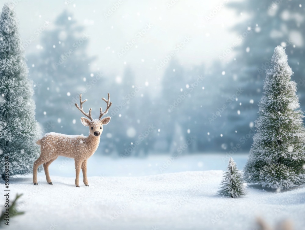 Deer in a Snowy Forest with Soft Light Deer in a Snowy Forest with Soft Light