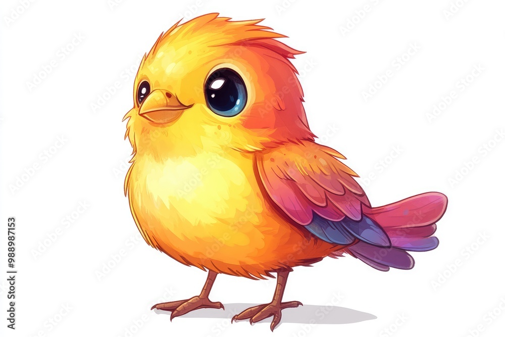 Obraz premium Cute cartoon bird character standing looking up