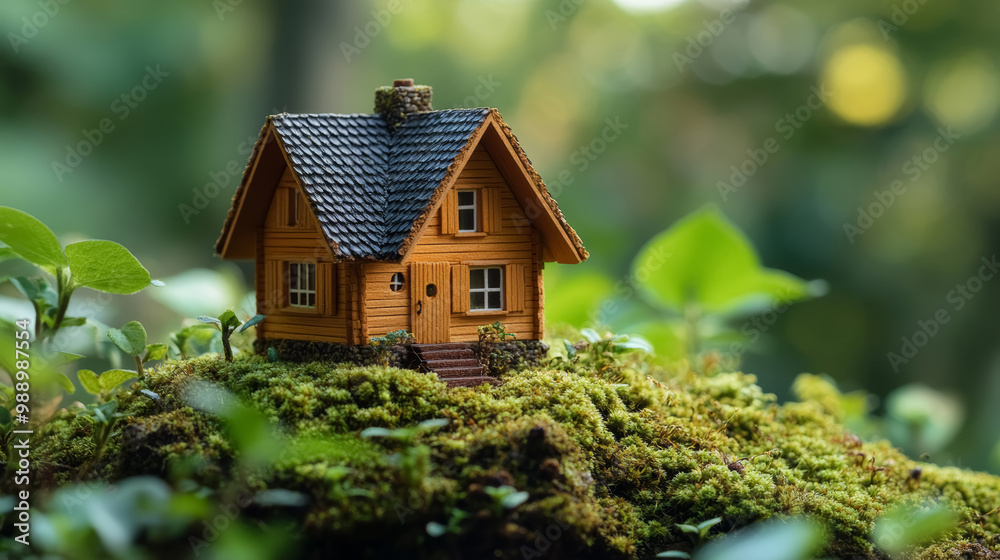 Small eco house model in a forest, green friendly environment Small eco house model in a forest, green friendly environment