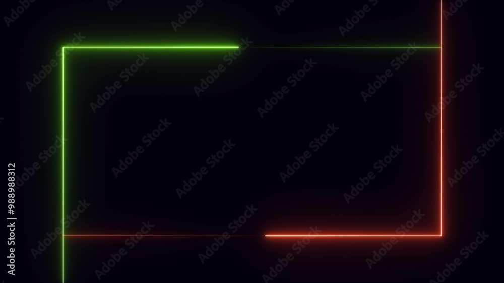 Neon light rectangle, seamless loop. Abstract neon glowing line frame. Neon light rectangle, seamless loop. Abstract neon glowing line frame.