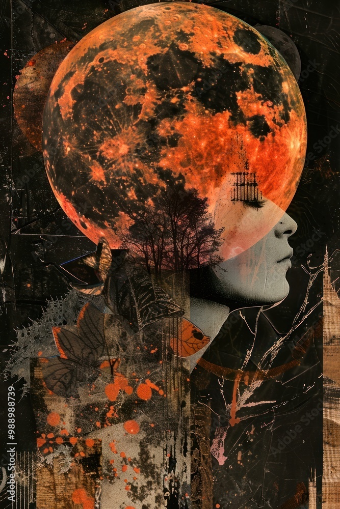Obraz premium A witch ritual collage astronomy painting.