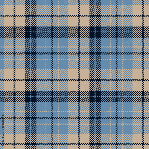 Classic brown and blue tone plaid seamless pattern vector. Background graphic tartan fashion design use for print, texture, cloth, fabric, flannel.