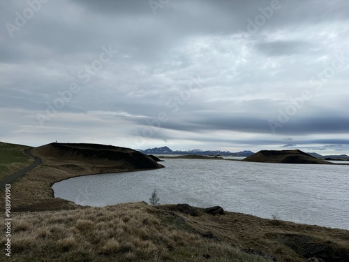 Skútustaðagígar, Iceland - sightseeing location and pseudocrater overlooking pond Stakhólstjörn nearby Myvatn lake photo