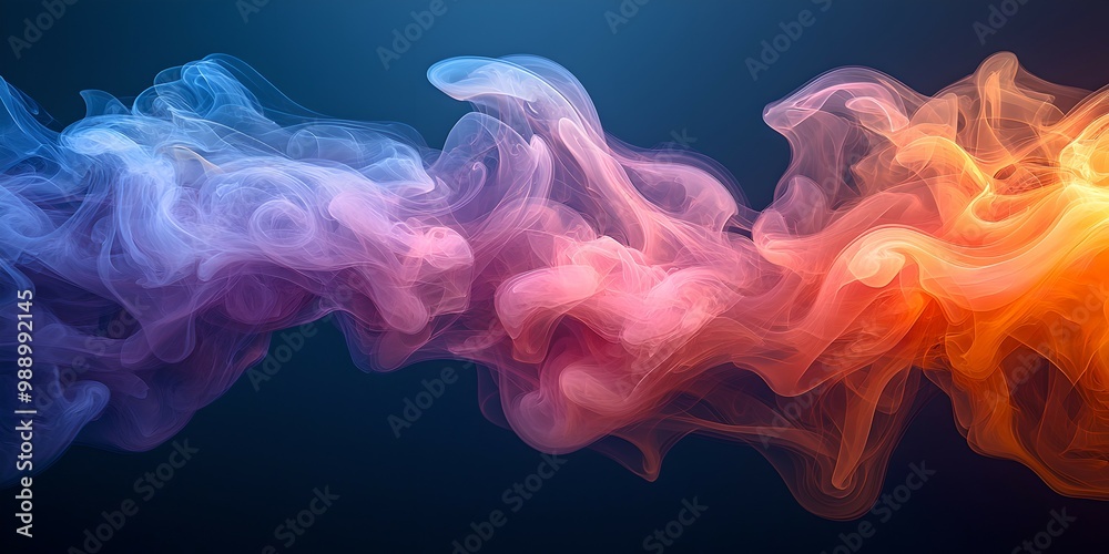 Abstract colorful smoke swirls gracefully against a dark background, blending shades of blue, pink, and orange.