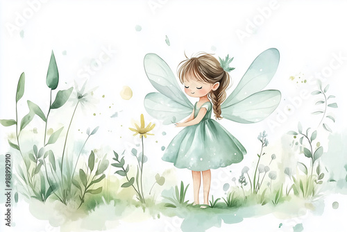Cute fairy watercolor on a white background