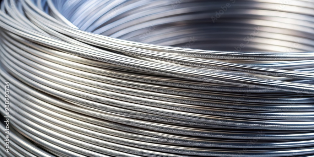 A close-up shot of a large coil of aluminum wire A close-up shot of a large coil of aluminum wire