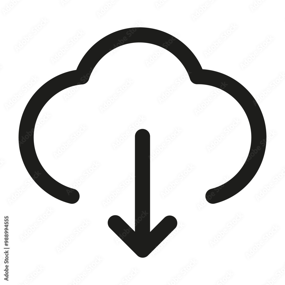 Cloud download icon. Simple cloud symbol. Minimalist black arrow. Vector download graphic. Cloud download icon. Simple cloud symbol. Minimalist black arrow. Vector download graphic.