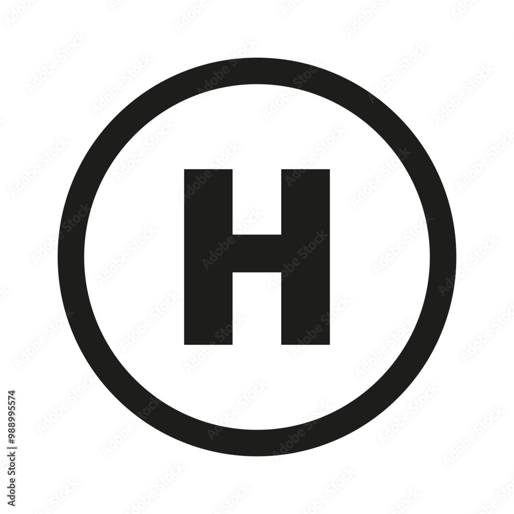 Helipad icon illustration. Bold H inside a circle. Simple black outline. Minimalist modern design. Helipad icon illustration. Bold H inside a circle. Simple black outline. Minimalist modern design.