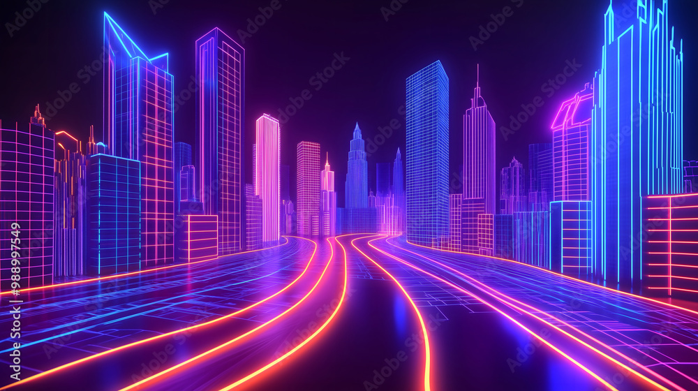 Futuristic Neon City Highway.