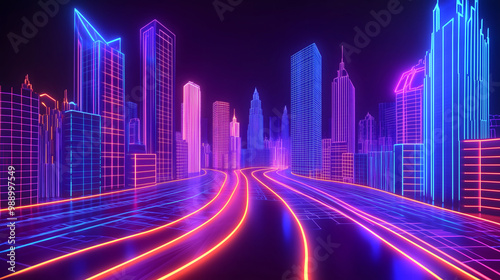 Futuristic Neon City Highway.