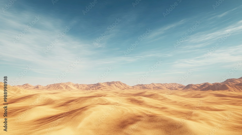A sweeping view of a remote desert with endless dunes and a calm sky, ideal for copy space. No people A sweeping view of a remote desert with endless dunes and a calm sky, ideal for copy space. No people