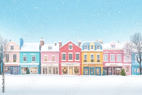 Colorful Buildings in a Snowy Winter Wonderland