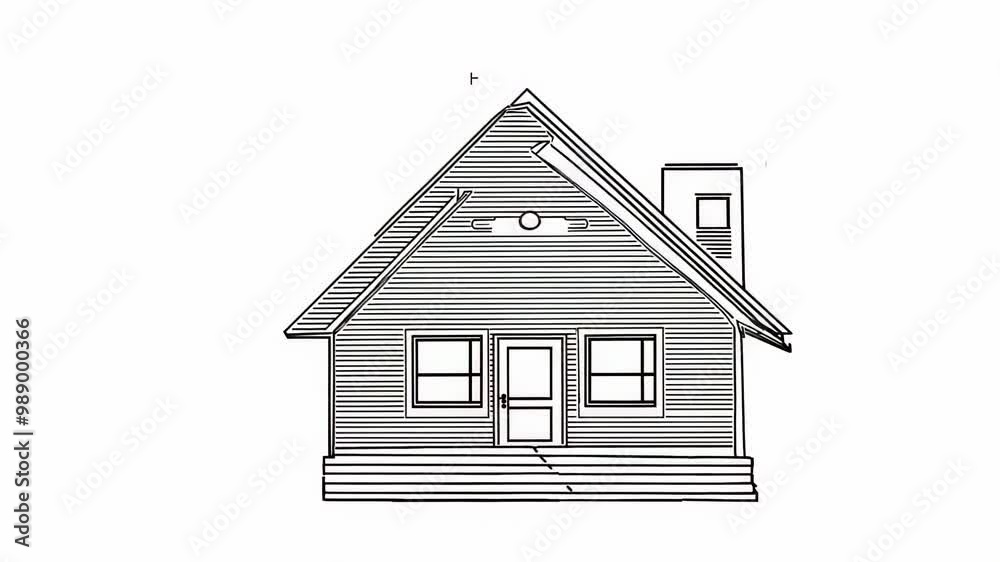 Simple line drawing of a house with windows and a door, minimalistic design on a white background. Simple line drawing of a house with windows and a door, minimalistic design on a white background.