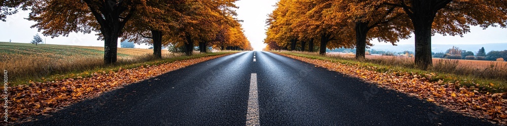 Fototapeta premium Autumn Road with Orange Trees